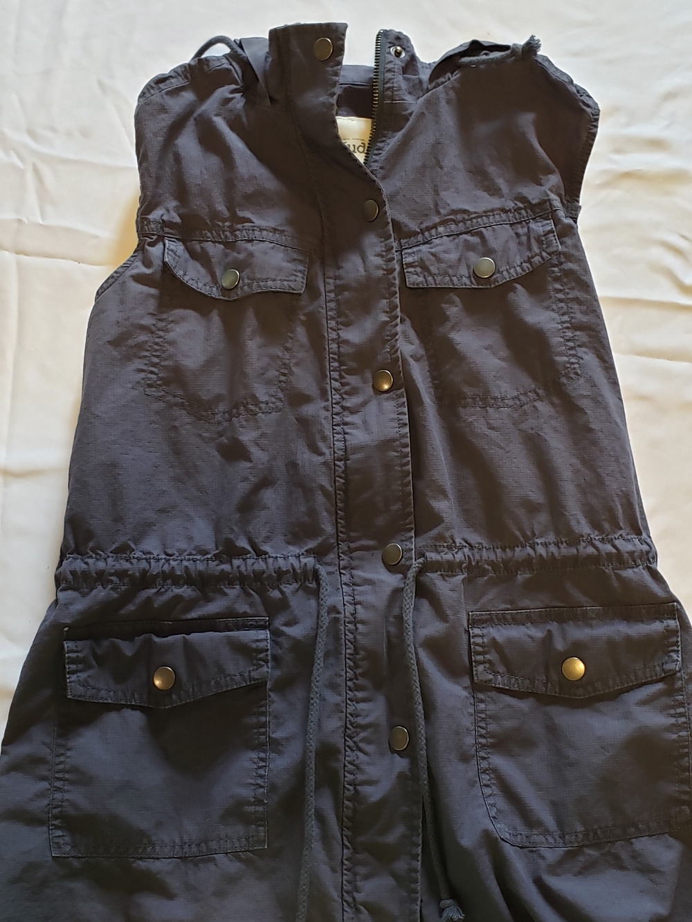 Mudd  Dark Gray Ripstop Utility Vest with Brass-Tone Zipper